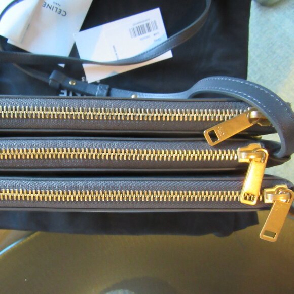 Celine Small Trio Crossbody/Shoulder Bag in Dark Grey & Gold Hardware EUC - Picture 7 of 16